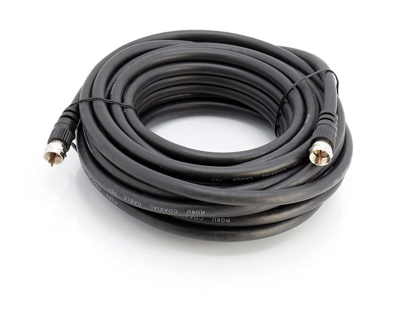 25ft BLACK COAXIAL RG6 CABLE TV VCR DVR INTERNET F CONNECTOR INDOOR OUTDOOR  COAX