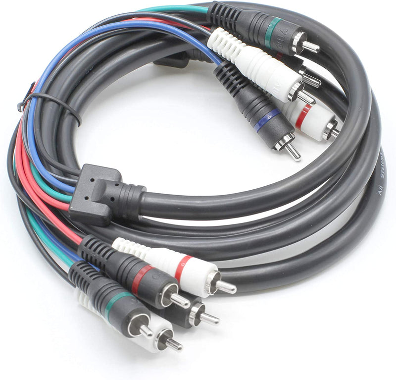 Component and Composite Video Audio Cable - (1 Pack) Quality Plated 5 RCA Cables (12 ft Length) - supports 480i, 480p, 720p and 1080i