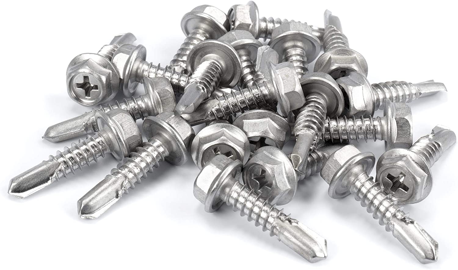 #14 Size, 1" Length (25mm) - Self Tapping Screw -- Self Drilling Screw - 410 Stainless Steel Screws = Exceptional Wear and Very Corrosion Resistant) - Hex and Phillips Head - 100pcs
