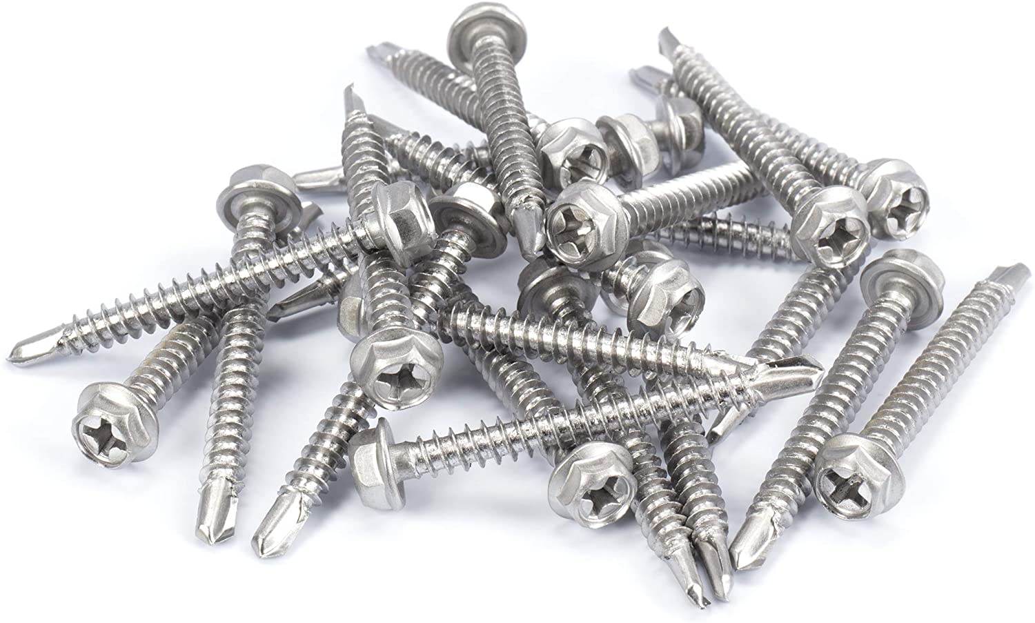 #8 Size, 1 1/2" Length (38mm) - Self Tapping Screw - Self Drilling Screw - 410 Stainless Steel Screws = Exceptional Wear and Very Corrosion Resistant) - Hex and Phillips Head- 100pcs