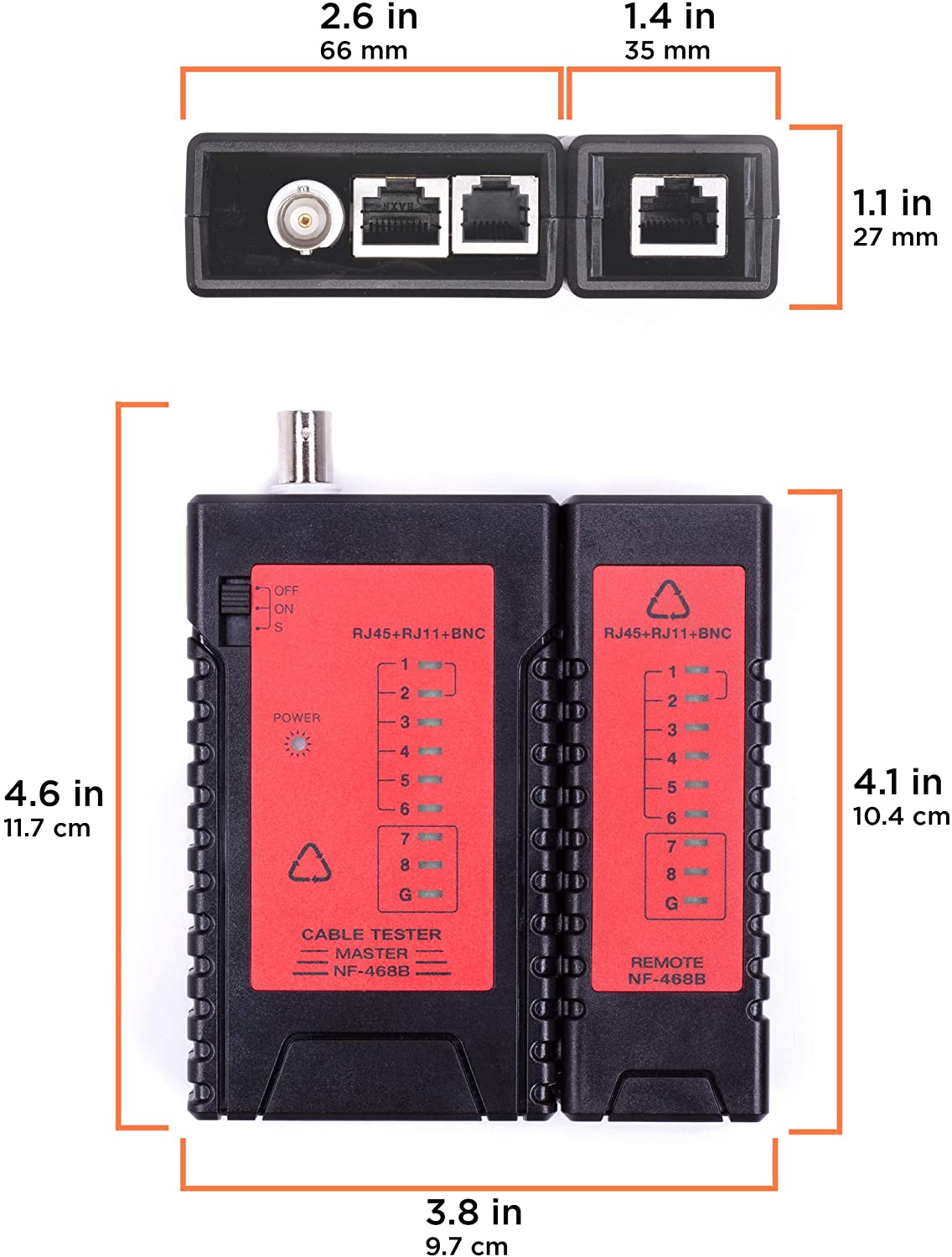 Universal Network Cable Tester Tool, BNC, RJ45, RJ11 (3-in-1) Multi-Tester Black