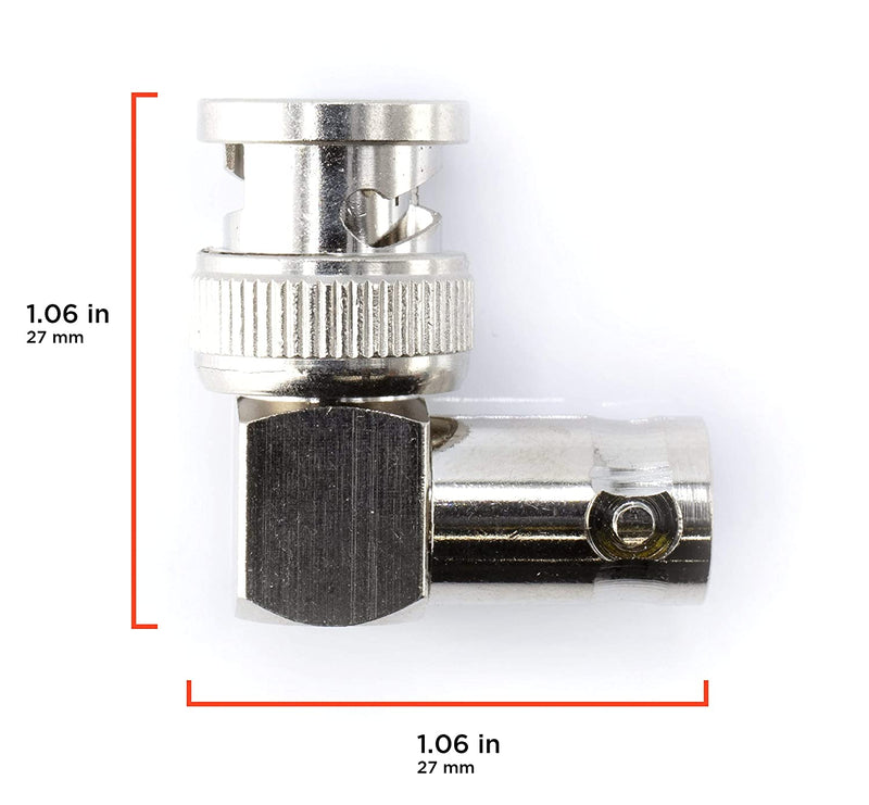 Right Angle BNC Connector - 4 Pack - BNC Elbow Male Female Adapter / 90 Degree Coaxial Connector / High Quality, well built, professional quality - HD SDI