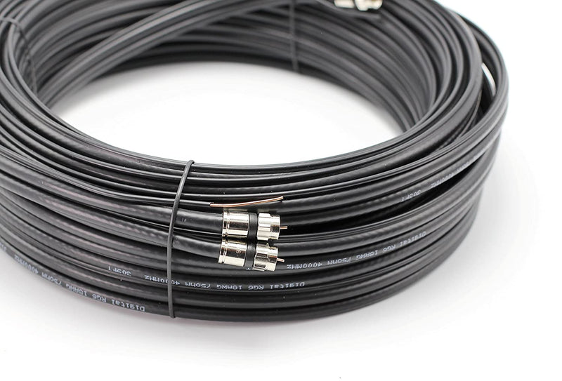 100ft Dual with Ground RG6 Coaxial Twin Coax Cable (Siamese Cable) with 18AWG Copper Ground Wire, Satellite, Antenna & CATV Quality Compression Connectors, Black