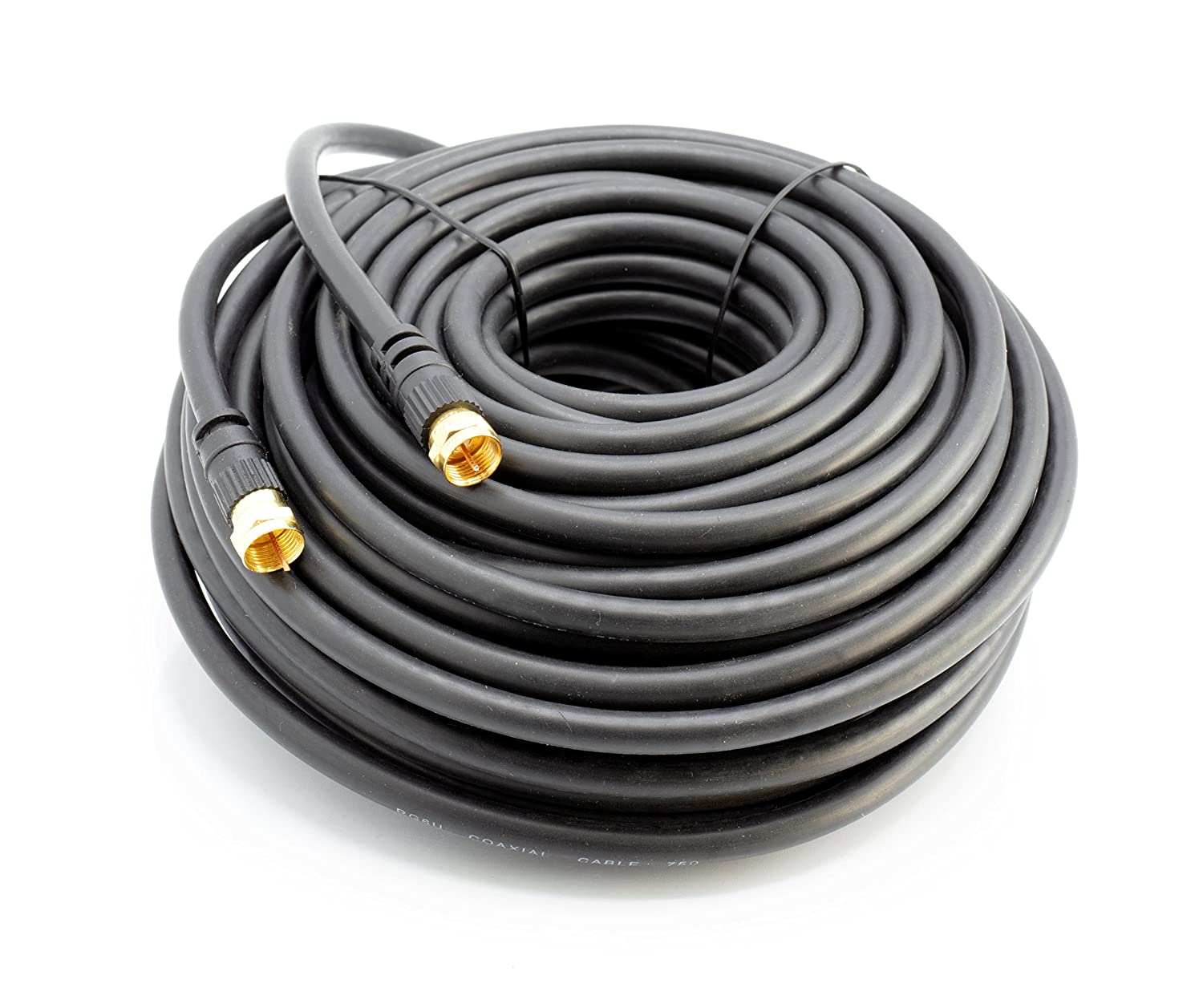 Coaxial Cable (Coax Cable) 75ft with Gold, Easy Grip Connectors- Black - 75 Ohm RG6 F-Type Coaxial TV Cable - 75 Feet Black