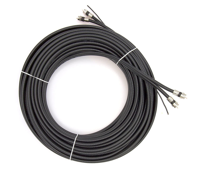 100ft Dual with Ground RG6 Coaxial Twin Coax Cable (Siamese Cable) with 18AWG Copper Ground Wire, Satellite, Antenna & CATV Quality Compression Connectors, Black