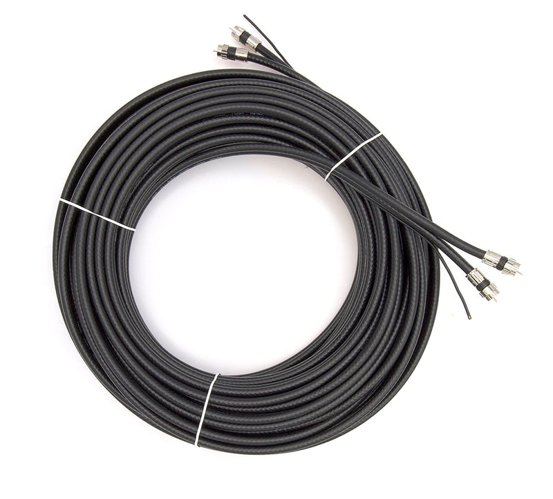 50ft Dual with Ground RG6 Coaxial Twin Coax Cable (Siamese Cable) with 18AWG Copper Ground Wire, Satellite, Antenna & CATV Quality Compression Connectors, Black