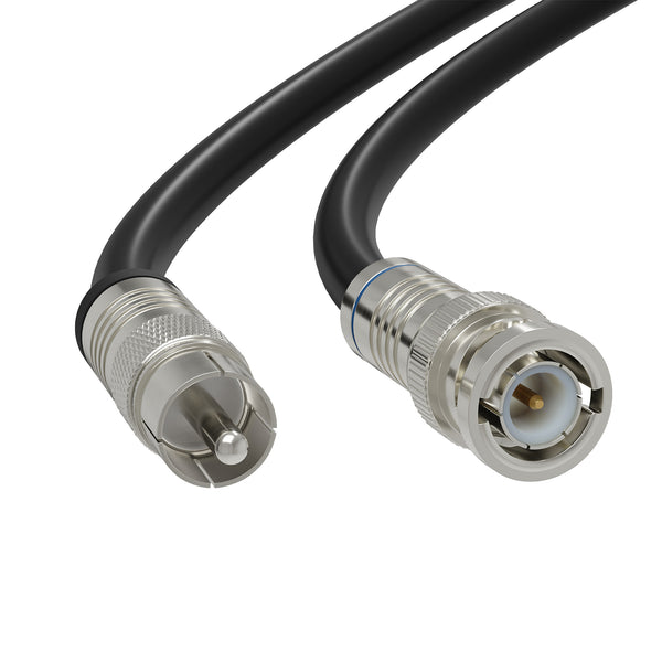Black, 12 ft BNC to RCA RG6 Cable - Professional Grade - Male BNC to Male RCA Cable  - BNC Cable - 75 Ohm Coaxial, 50/75 Ohm Connectors, SDI, HD-SDI, CCTV, Camera, and More - 12 Feet Long, in Black