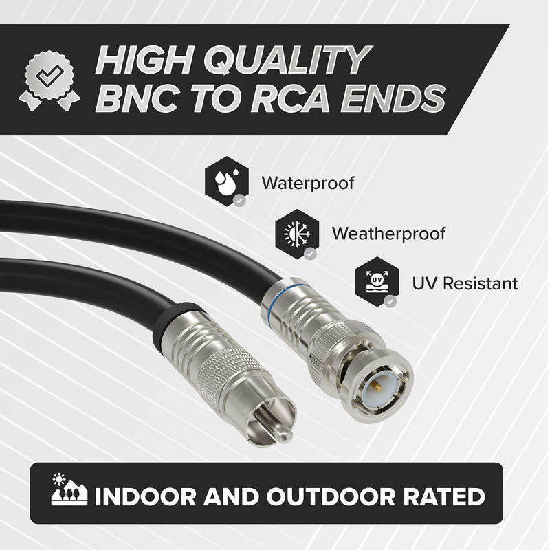 Black, 9 ft BNC to RCA RG6 Cable - Professional Grade - Male BNC to Male RCA Cable  - BNC Cable - 75 Ohm Coaxial, 50/75 Ohm Connectors, SDI, HD-SDI, CCTV, Camera, and More - 9 Feet Long, in Black