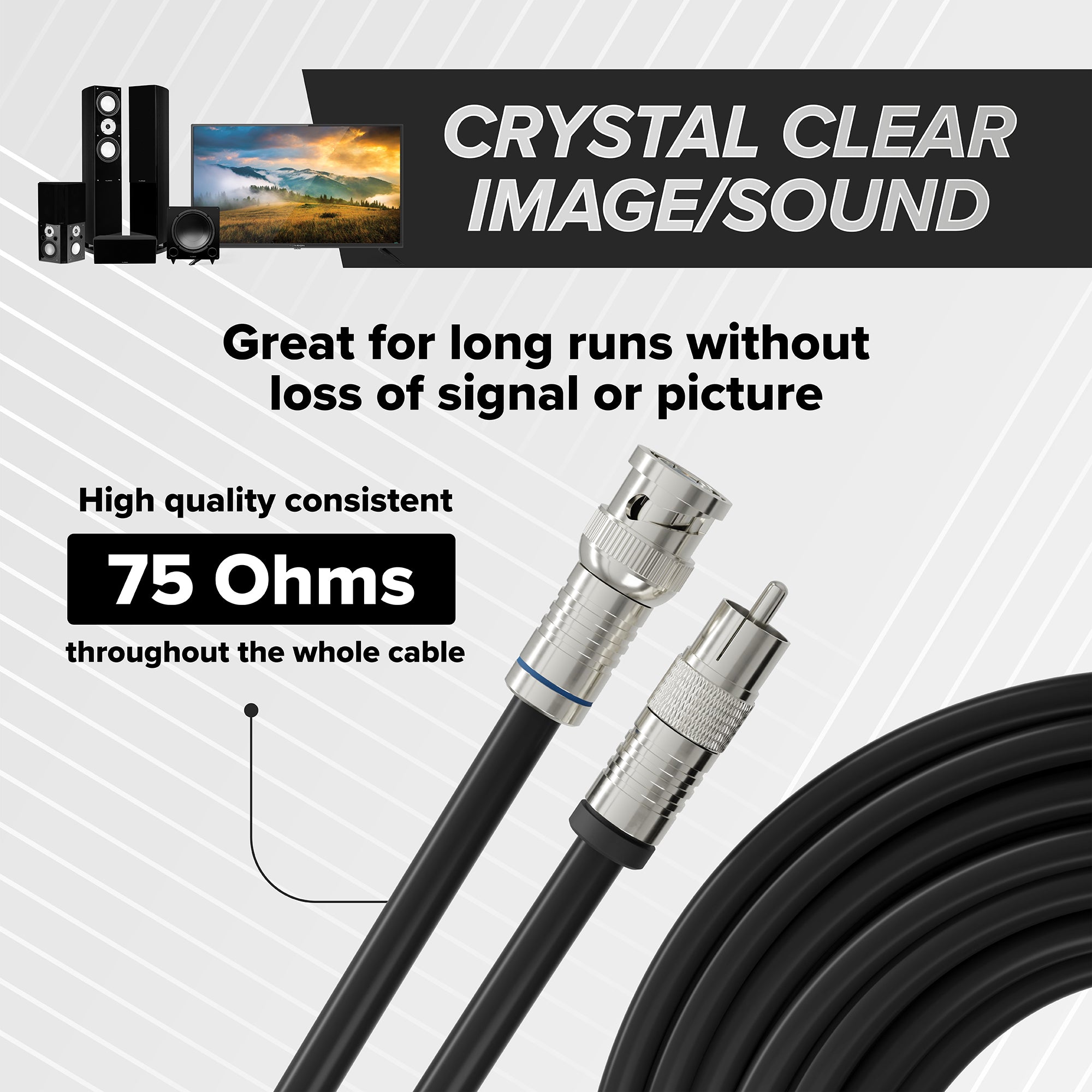 Black, 3 ft BNC to RCA RG6 Cable - Professional Grade - Male BNC to Male RCA Cable  - BNC Cable - 75 Ohm Coaxial, 50/75 Ohm Connectors, SDI, HD-SDI, CCTV, Camera, and More - 3 Feet Long, in Black