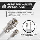 BNC Cable, White RG6 HD-SDI and SDI Cable (with two male BNC Connections) - 75 Ohm, Professional Grade, Low Loss Cable - 15 feet (15')