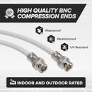 BNC Cable, White RG6 HD-SDI and SDI Cable (with two male BNC Connections) - 75 Ohm, Professional Grade, Low Loss Cable - 10 feet (1')