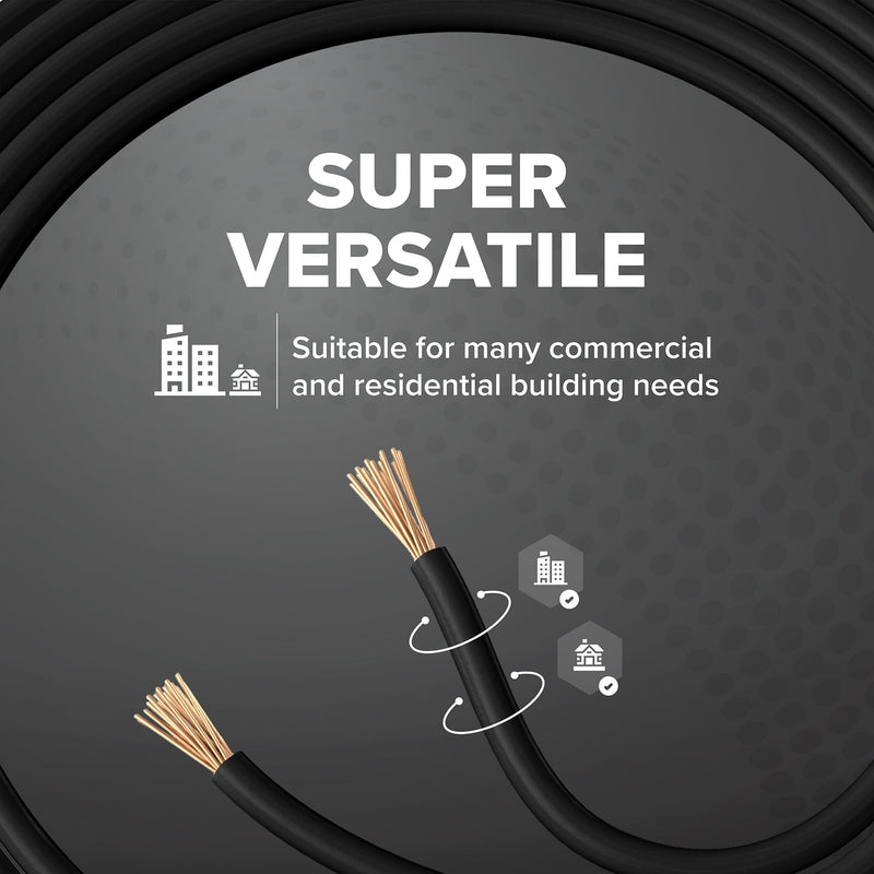 150 Feet (45 Meter) - Insulated Stranded Copper THHN / THWN Wire - 12 AWG, Wire is Made in the USA, Residential, Commercial, Industrial, Grounding, Electrical rated for 600 Volts - In Black
