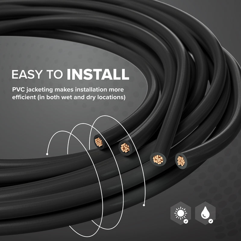 150 Feet (45 Meter) - Insulated Stranded Copper THHN / THWN Wire - 14 AWG, Wire is Made in the USA, Residential, Commercial, Industrial, Grounding, Electrical rated for 600 Volts - In Black