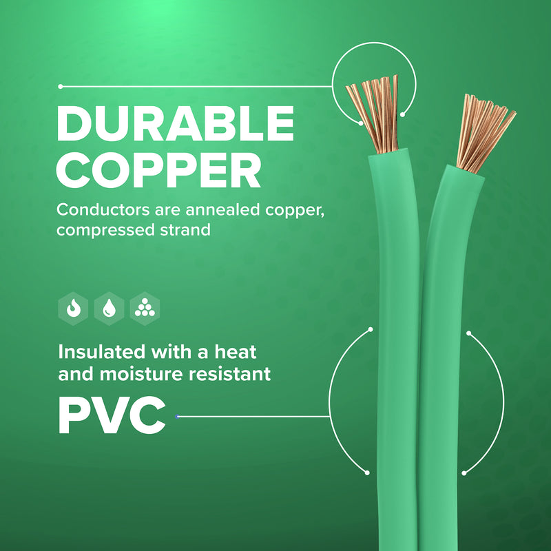 10 Feet (3 Meter) - Insulated Stranded Copper THHN / THWN Wire - 12 AWG, Wire is Made in the USA, Residential, Commercial, Industrial, Grounding, Electrical rated for 600 Volts - In Green