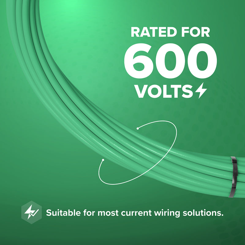 100 Feet (30 Meter) - Insulated Stranded Copper THHN / THWN Wire - 14 AWG, Wire is Made in the USA, Residential, Commercial, Industrial, Grounding, Electrical rated for 600 Volts - In Green