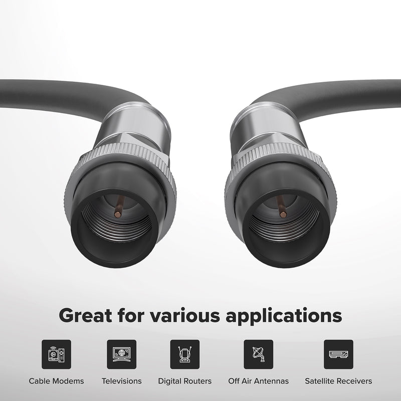 1.5' Feet, Black RG6 Coaxial Cable with rubber booted - Weather Proof Indoor / Outdoor Rated Connectors, F81 / RF, Digital Coax for CATV, Antenna, Internet, Satellite, and more