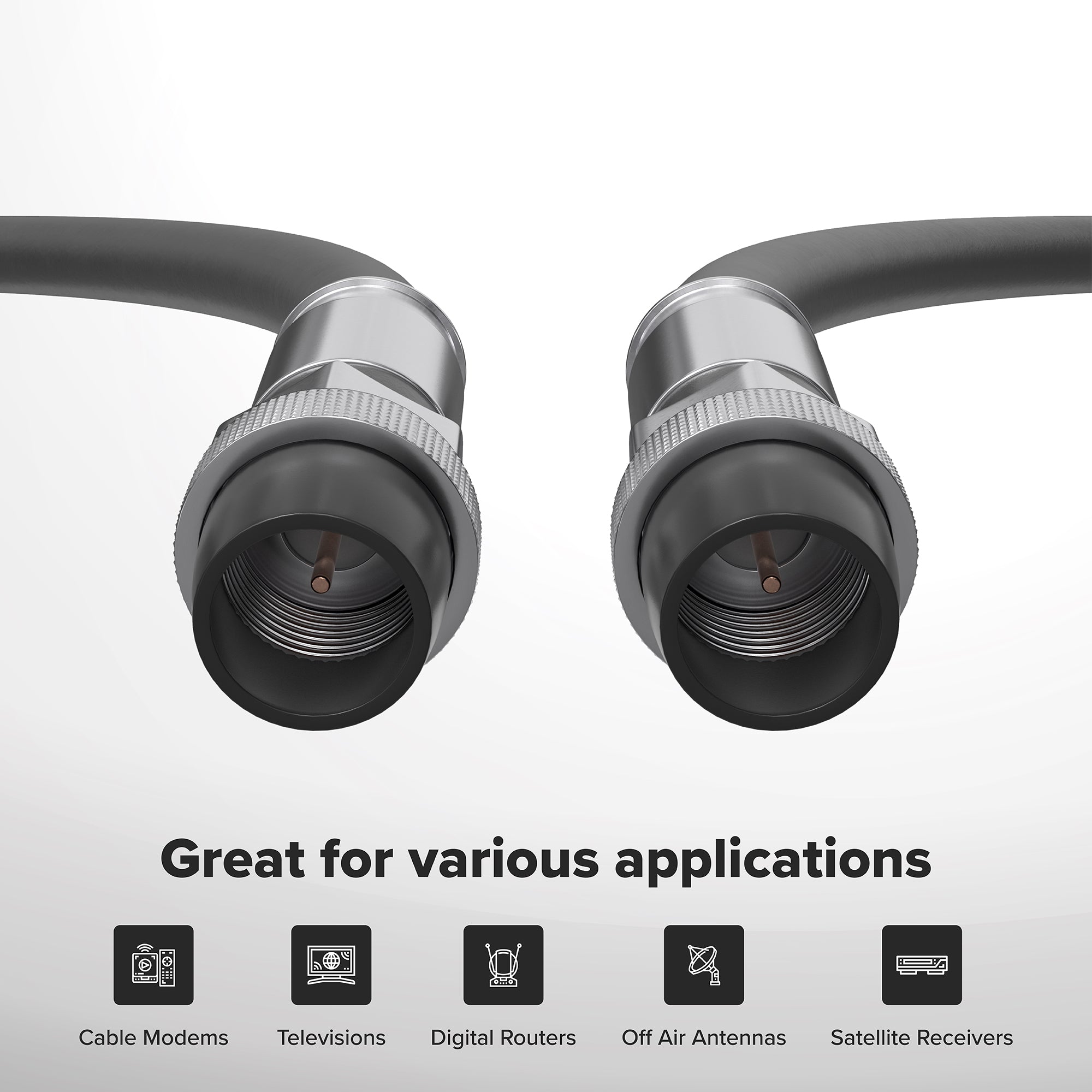 12' Feet, Black RG6 Coaxial Cable with rubber booted - Weather Proof Indoor / Outdoor Rated Connectors, F81 / RF, Digital Coax for CATV, Antenna, Internet, Satellite, and more