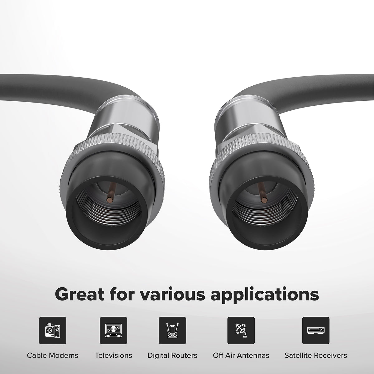 150' Feet, Black RG6 Coaxial Cable with rubber booted - Weather Proof Indoor / Outdoor Rated Connectors, F81 / RF, Digital Coax for CATV, Antenna, Internet, Satellite, and more
