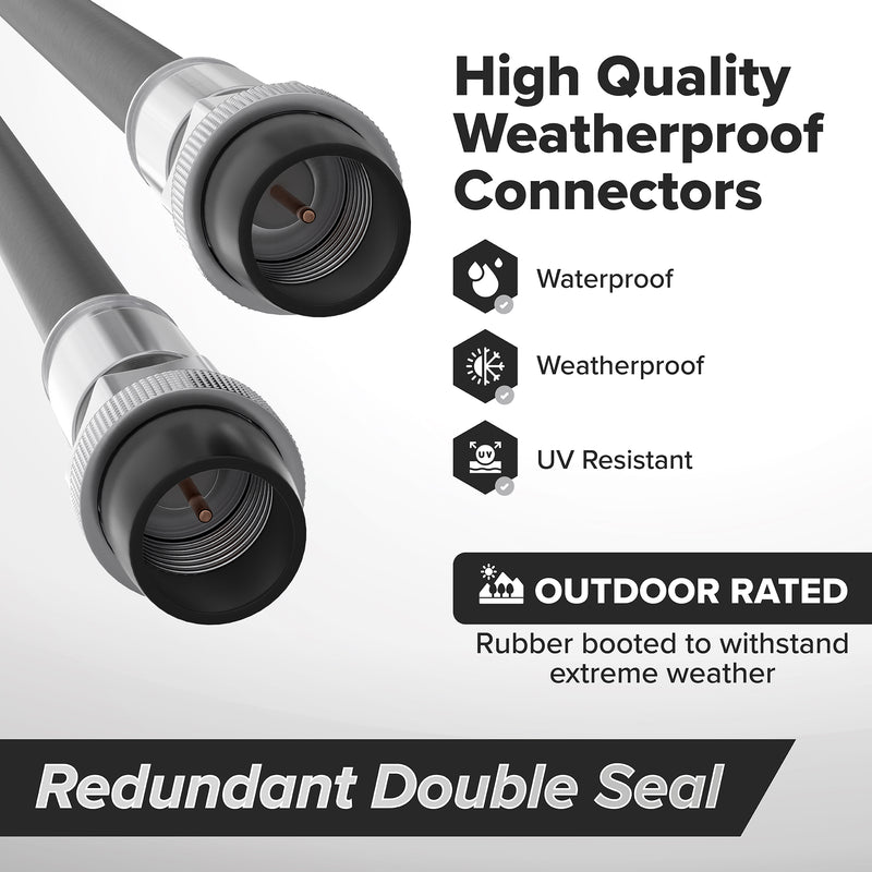 35' Feet, Black RG6 Coaxial Cable with rubber booted - Weather Proof Indoor / Outdoor Rated Connectors, F81 / RF, Digital Coax for CATV, Antenna, Internet, Satellite, and more