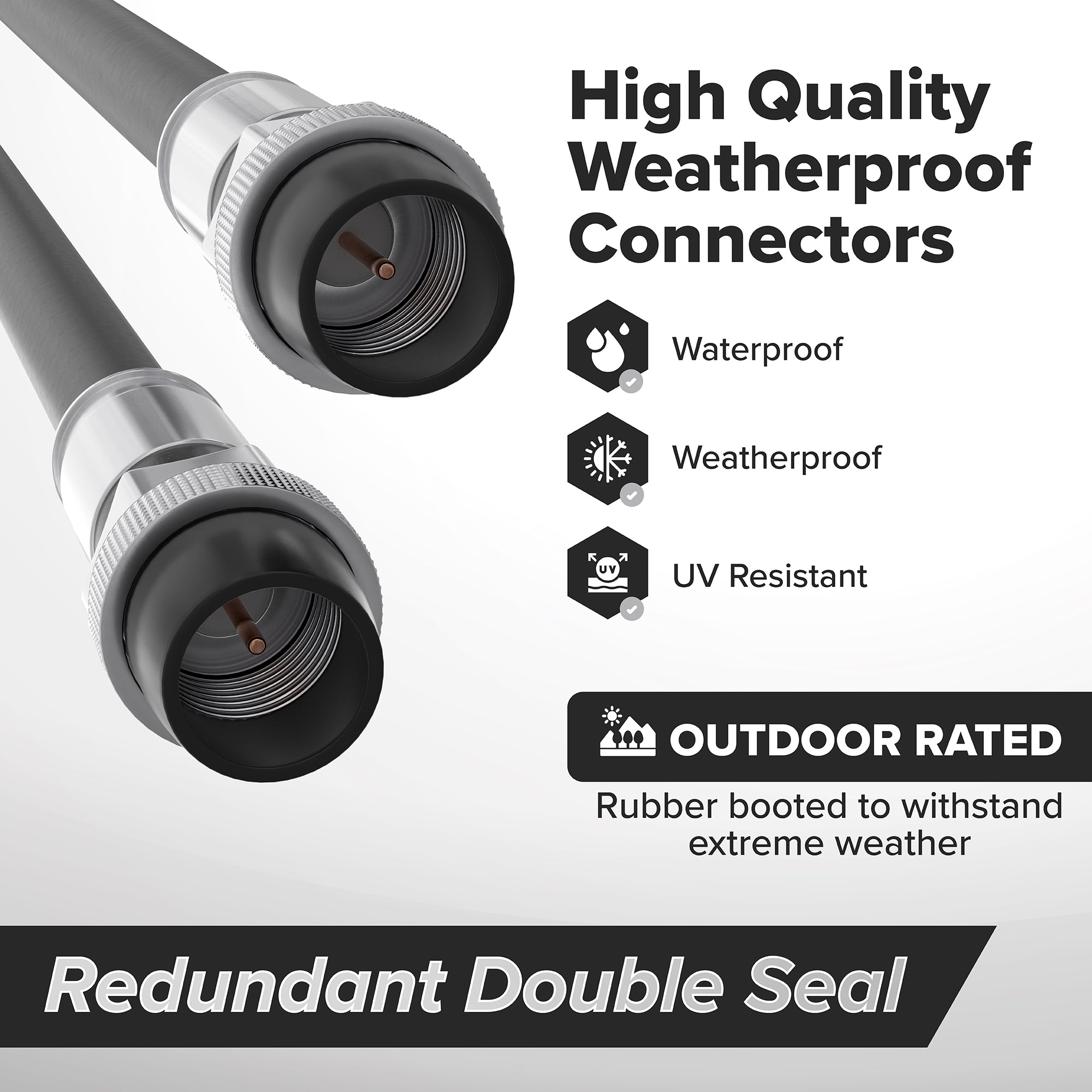 12' Feet, Black RG6 Coaxial Cable with rubber booted - Weather Proof Indoor / Outdoor Rated Connectors, F81 / RF, Digital Coax for CATV, Antenna, Internet, Satellite, and more