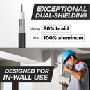 50' Feet, Black RG6 Coaxial Cable with rubber booted - Weather Proof Indoor / Outdoor Rated Connectors, F81 / RF, Digital Coax for CATV, Antenna, Internet, Satellite, and more