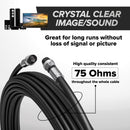 75' Feet, Black RG6 Coaxial Cable with rubber booted - Weather Proof Indoor / Outdoor Rated Connectors, F81 / RF, Digital Coax for CATV, Antenna, Internet, Satellite, and more