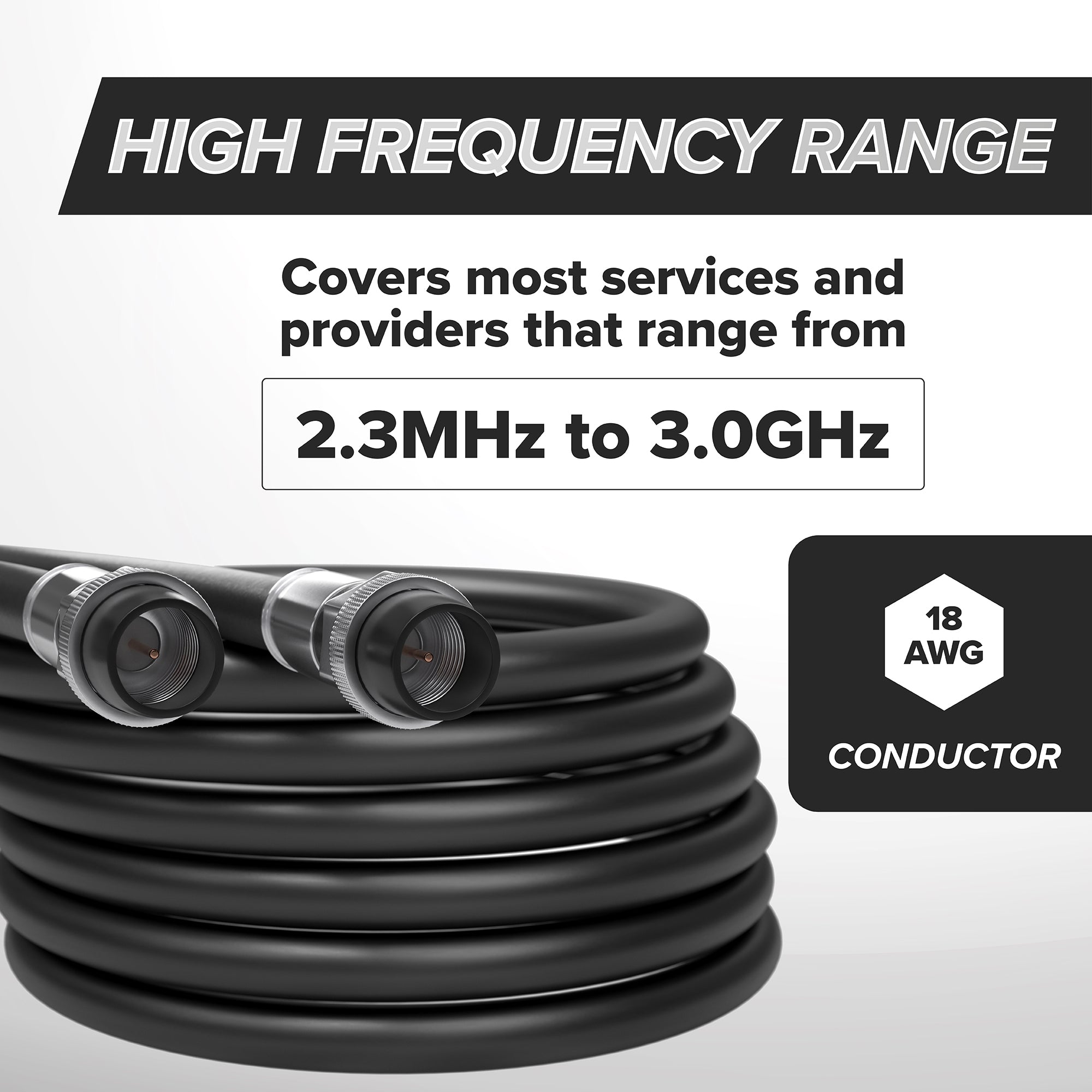 12' Feet, Black RG6 Coaxial Cable with rubber booted - Weather Proof Indoor / Outdoor Rated Connectors, F81 / RF, Digital Coax for CATV, Antenna, Internet, Satellite, and more