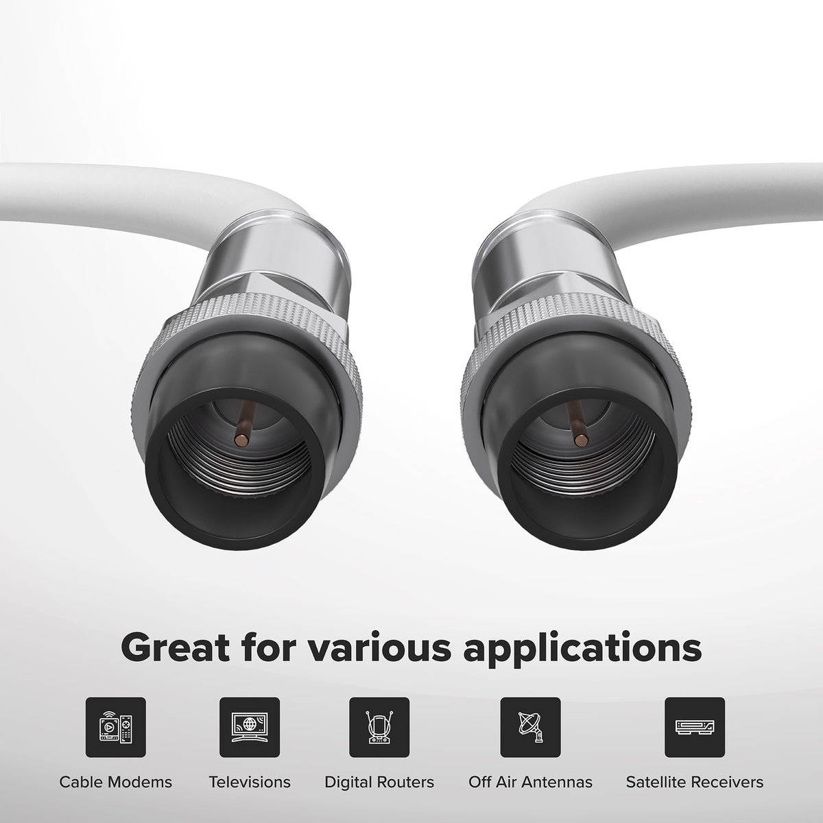 30' Feet, White RG6 Coaxial Cable with rubber booted - Weather Proof Indoor / Outdoor Rated Connectors, F81 / RF, Digital Coax for CATV, Antenna, Internet, Satellite, and more