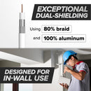 25' Feet, White RG6 Coaxial Cable with rubber booted - Weather Proof Indoor / Outdoor Rated Connectors, F81 / RF, Digital Coax for CATV, Antenna, Internet, Satellite, and more