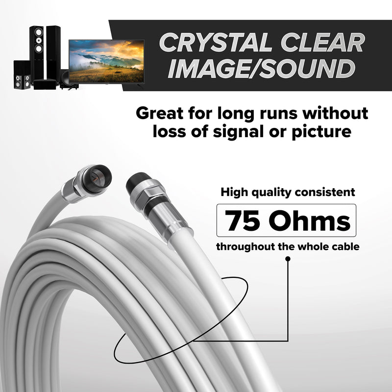 25' Feet, White RG6 Coaxial Cable with rubber booted - Weather Proof Indoor / Outdoor Rated Connectors, F81 / RF, Digital Coax for CATV, Antenna, Internet, Satellite, and more