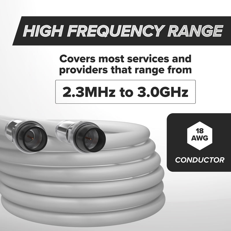25' Feet, White RG6 Coaxial Cable with rubber booted - Weather Proof Indoor / Outdoor Rated Connectors, F81 / RF, Digital Coax for CATV, Antenna, Internet, Satellite, and more