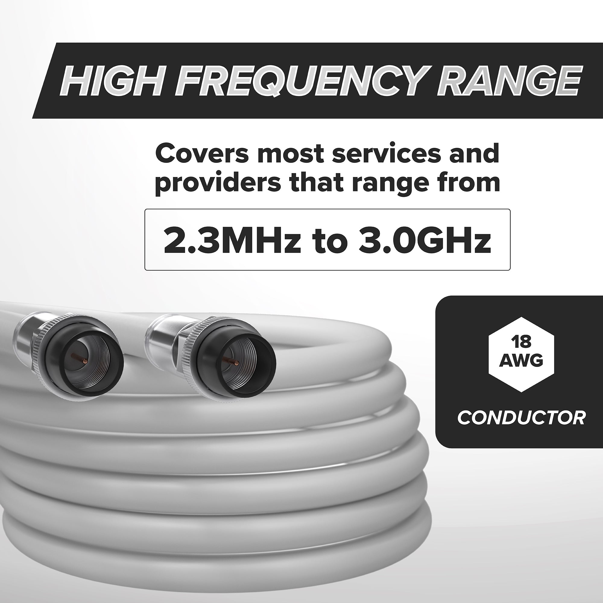 100' Feet, White RG6 Coaxial Cable with rubber booted - Weather Proof Indoor / Outdoor Rated Connectors, F81 / RF, Digital Coax for CATV, Antenna, Internet, Satellite, and more
