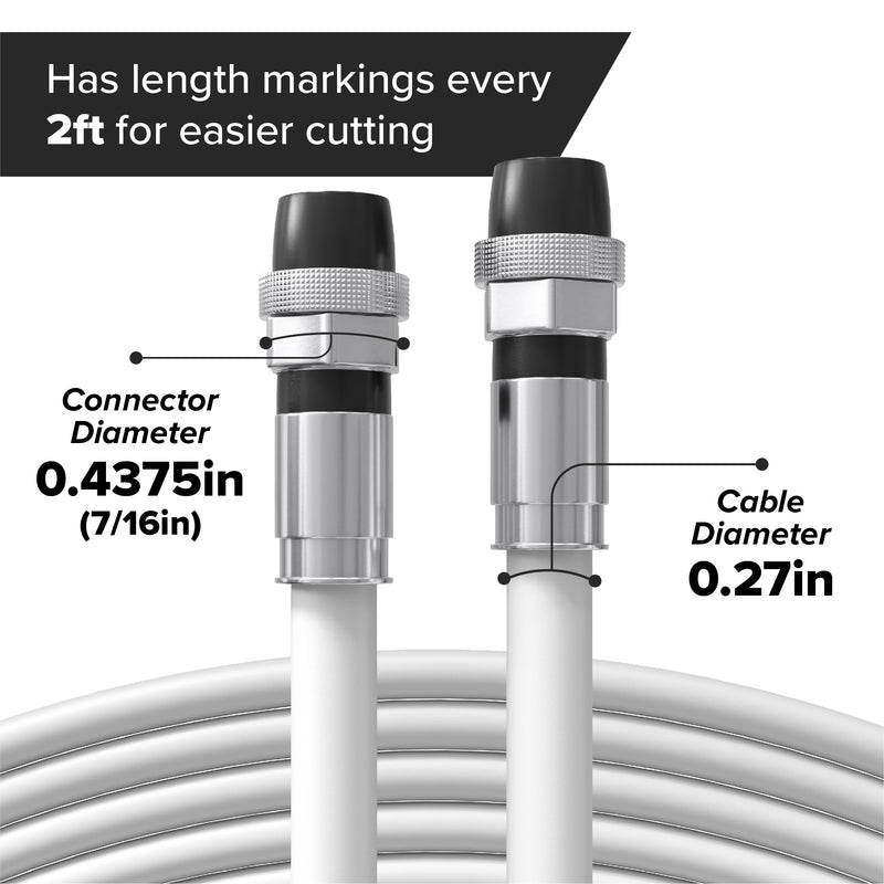 25' Feet, White RG6 Coaxial Cable with rubber booted - Weather Proof Indoor / Outdoor Rated Connectors, F81 / RF, Digital Coax for CATV, Antenna, Internet, Satellite, and more