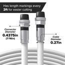 2' Feet, White RG6 Coaxial Cable with rubber booted - Weather Proof Indoor / Outdoor Rated Connectors, F81 / RF, Digital Coax for CATV, Antenna, Internet, Satellite, and more