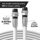 150' Feet, White RG6 Coaxial Cable with rubber booted - Weather Proof Indoor / Outdoor Rated Connectors, F81 / RF, Digital Coax for CATV, Antenna, Internet, Satellite, and more
