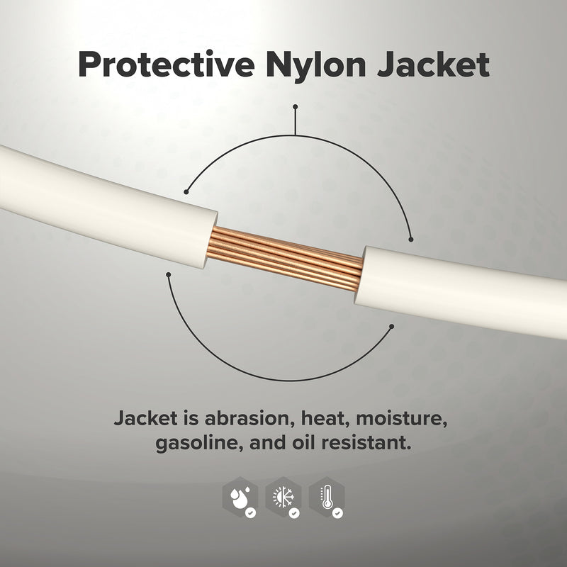 10 Feet (3 Meter) - Insulated Stranded Copper THHN / THWN Wire - 12 AWG, Wire is Made in the USA, Residential, Commercial, Industrial, Grounding, Electrical rated for 600 Volts - In White
